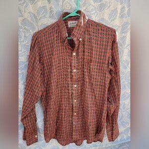 Vintage 60s 70s Bellcraft Red Plaid Button Down Shirt Medium Holiday